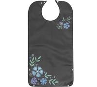 GLEAVI Bavoir pour Homme Adulte en Polyester Lavable et Réutilisable Bavoir Ajustable pour Personne Âgée Double Couche Motif Bleu Floral Protection pour Repas et Soins des Seniors