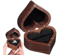 GLEAVI Boîte à Bagues en Bois Forme Cœur Charnières Robustes, Écrin Naturel pour Alliances, pour Engagements et Mariages