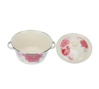 GLEAVI Bol Émaillé Vintage 24 Cm avec Couvercle et Double Anse, Bassin à Raviolis et Soupe, Récipient Multifonction en Émail pour Cuisson sur Plaques à Induction, Pot Rétro Cuisine