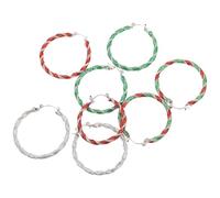 GLEAVI Boucles D’Oreilles Créoles de Noël à Paillettes Rouges et Vertes Grandes Boucles D’Oreilles Pendantes Géométriques en Alliage et Corde 4 Paires Bijoux de Fête pour Femme Hiver