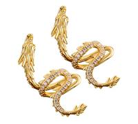 GLEAVI Boucles D’Oreilles Dragon à Clip sans Perçage pour Femmes Petites Boucles D’Oreilles en Alliage Doré avec Cristaux Style Chinois Traditionnel Paire Unique pour Fêtes et Usage