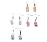 GLEAVI Boucles D'oreilles en Résine Thé Lait Pendantes Fait Main, Accessoires D'oreilles Créatifs pour Femmes, 4 Paires Coloris Aléatoire, Bijoux Fantaisie Fête et Couleur Aléatoire
