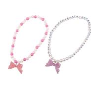 GLEAVI Collier pour Garçon et Filles 2 Pièces en Acrylique Pendentif Nœud Mignon Collier de Perles pour Fille Accessoire Fête et Usage Quotidien Présent Anniversaire