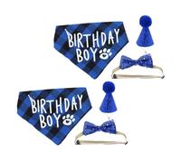 GLEAVI Ensemble 2 Pièces Fête D’Anniversaire pour Animaux de Compagnie Bandanas à Carreaux Bleu Nœud Bleu Roi Léger et Confortable Accessoires pour Chats et Chiens pour Célébrations