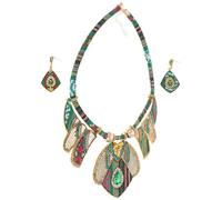 GLEAVI Ensemble Bijoux Bohème Femme Collier Épais Vert et Boucles D’Oreilles Pendantes en Alliage Style Ethnique pour Soirées Carnavals et Fêtes Bijoux Fantaisie Légers et Solide