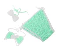GLEAVI Ensemble Bikini -Né Fille au Crochet 3 Pièces Vert Clair - Maillot de Bain Bébé Paréo Assorti Tenue Photo Plage Douce et Confortable pour Séance Photo Bébé