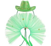 GLEAVI Ensemble Costume Chien Saint-Patrick Jupe Tutu Verte, Chapeau Trèfle Doré pour Animaux de Compagnie, Déguisement Cosplay pour Chien et Chat, Tenue Festive pour Fête Irlandaise