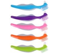 GLEAVI Ensemble de 5 Brosses à Dents pour Prothèses Dentaires Adultes Double Tête Poils Doux Nettoyage Précis Format Compact Portable Couleurs Assorties Bleu Vert Violet Orange Rose