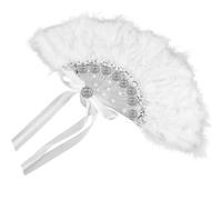 GLEAVI Éventail à Strass, Éventail à Plumage Décoratif de Mariée, Blanc, en Rhinestone, Plastique et Plume, pour Mariage et Photographie Prop