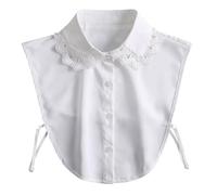 GLEAVI Faux Col Amovible en Mousseline Blanc à Col de Chemise Bordure en Dentelle Volantée, Accessoire Léger et Respirant pour Femmes, pour Pulls, Robes et Tenues Décontractées, 1 Pièce