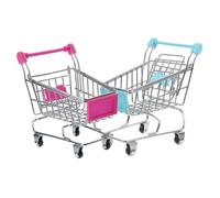 GLEAVI Fer et Plastique Chariot de Courses Miniature 2 Pièces | Roulettes Mobiles, Style Mignon, pour Jeu de Marché Fantaisie, Décor de Bureau, Vitrine