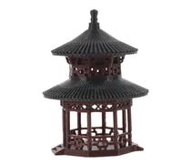 GLEAVI Figurine de Pavillon Chinois Miniature en Résine Petit Pavillon à Double Toit Rond Décoration de Jardin Féerique pour Micro-Paysage Bonsaï Ornement Extérieur Asiatique