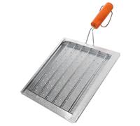 GLEAVI Grille de Barbecue Portable Multifonction avec Manche en Bois, Grille Carrée Perforée Argentée, Support de Rôtissage Compact pour Camping Cuisine en Plein Air, Ustensile Léger