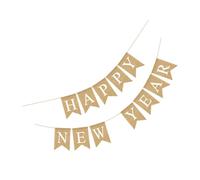 GLEAVI Guirlande Fanions à Suspendre « Année » en Tissu de Lin, Drapeaux Décoratifs Festifs, Ornement Suspendu pour Décoration Fête Nouvel An, Bannière Guirlande de Fête Intérieure