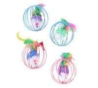 GLEAVI Jouets pour Chat pour Augmenter l'exercice et Détendre L'humeur Souris en Peluche Lot de 4 Cage en Fil et Plastique, Interactif pour Animaux D'intérieur Couleur Couleur Aléatoire
