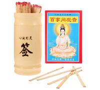 GLEAVI Kit de Divination Bouddhiste en Bambou avec 100 Bâtonnets de Fortune Chinois, Seau Blanc et Livre de Divination, Jeu Traditionnel pour Temple, Maison et Rituels Spirituels