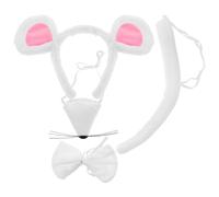 GLEAVI Kit Serrage-tête Oreilles de Souris Ajustable Blanc Nez en Coton, Queue de Souris Douce et Légère, Costume de Rat pour Femmes et Garçon et Filles, Accessoire Fête Halloween