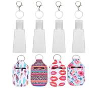 GLEAVI Lot 12 Pièces Porte-Bouteilles de Lotion Néoprène avec 4 Bouteilles Trapézoïdales 30 Ml 4 Couvercles de Bouteille et 4 Fermoirs Mousquetons pour Voyage et Usage Quotidien