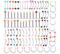 GLEAVI Lot de 110 set de Pièces Bijoux de Piercing Corps Mixtes Clous à Lèvres Barres de Langue Anneaux de Nez Sourcils et Nombril Acier Inoxydable Décoration Corporelle