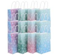 GLEAVI Lot de 12 sachets cadeaux flocons de neige en papier kraft avec poignées pour bonbons et friandises, pour fêtes d'anniversaire, Noël, thème flocons de neige