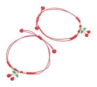 GLEAVI Lot de 2 Bracelets D'amitié Tressés en Corde, Motifs Cerise, Réglables, Faits Main, Bracelets Enroulés pour Fille, Accessoires Polyvalents pour Quotidien, Fêtes et Voyages