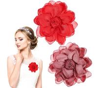 GLEAVI Lot de 2 Broches à Fleurs pour Vêtements en Tissu Satiné Broches de Rose Couleurs Lotus et Rouge Accessoires Féminins Élégants pour Mariage Tenue et Décoration Anniversaire