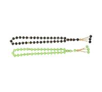 GLEAVI Lot de 2 Chapelets de Prière Musulmans à 33 Perles en Cristal de Verre Chapelet Traditionnel Islamique Noir et Vert Portable Maison Voyage