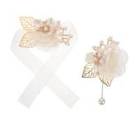 GLEAVI Lot de 2 Corsages de Mariage en Roses Artificielles Crème Bracelet de Poignet et Boutonnière Assortis pour Mariée et Marié Accessoires Floraux Élégants pour Cérémonie et