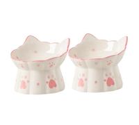 GLEAVI Lot de 2 Gamelles Surélevées en Céramique Blanche Protection du Cou Incliné pour Chats et Chiots Anti-Renversement Adaptées à l'eau et à la Nourriture