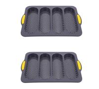 GLEAVI Lot de 2 Moules Silicone Antiadhésif 4 Fentes Gris Clair Outil de Cuisson pour Baguette Française, Moule à Pâtisserie Ménager, Ustensile Cuisson pour Four et Boulangerie Maison