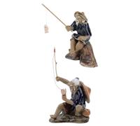 GLEAVI Lot de 2 Ornements de Pêcheur en Céramique 2 Pouces pour Bonsaï et Aquarium Figurines Décoratives de Pêcheurs Traditionnels Décoration Zen pour Jardin Aquarium et Paysage