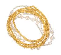 GLEAVI Lot de 2 sets de Chaînes de Taille Élastiques Multicolores en Perles de Riz Chaîne de Corps Dorée et Argentée Accessoire Mode pour Robe D’Été et Bikini Créative