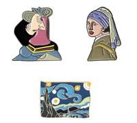 GLEAVI Lot de 3 Broches d'Art Classique Motif Peinture à L'Huile Célèbre, Épingles de Col en Alliage, Ornement de Collier Décoratif pour Accessoires Vestimentaires, Fêtes et Mariages,