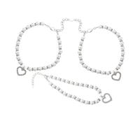 GLEAVI Lot de 3 Colliers pour Chien et Chat avec Fausses Perles Blanches Pendentif Cœur Orné de Cristaux Taille L Réglable Léger et Confortable pour Petits Chiens et Occasions