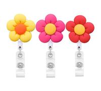 GLEAVI Lot de 3 Enrouleurs de Badges pour Infirmières Forme Fleur en Résine Colorée Clip Pratique, Porte-badge Multifonction pour Cartes D'identité et Accès Bureau, Accessoire Travail