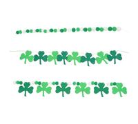 GLEAVI Lot de 3 Guirlandes Décoratives à Suspendre pour Fête Saint-Patrick Guirlande de Trèfles Verts et Pompons Verts Foncés Décoration de Fanions Réutilisable pour Intérieur et