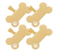 GLEAVI Lot de 4 Étiquettes d'Identification pour Chien en Acier Inoxydable Gravé Médailles Solide Résistantes à l'eau Forme Os Doré Accessoires Personnalisés Anti-Perte pour Colliers