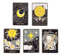 GLEAVI Lot de 5 Broches Émaillées en Alliage Métal Design Cartes de Tarot Épingles Décoratives pour Vêtements Chapeaux et Paquet Accessoires Mode Féminins Mignons et Originaux