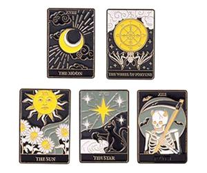 GLEAVI Lot de 5 Broches Émaillées en Alliage Métal Design Cartes de Tarot Épingles Décoratives pour Vêtements Chapeaux et Paquet Accessoires Mode Féminins Mignons et Originaux