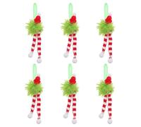 GLEAVI Lot de 6 décorations de Sapin de Noël à Suspendre : Boules à Pompons avec écharpe rayée et Bonnet de Père Noël - Décorations de Noël en Peluche pour Une fête Festive