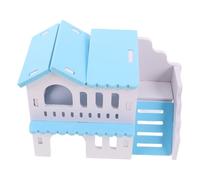GLEAVI Maisonnette pour Hamster en Bois Naturel Bleu et Blanc Nid à Double Étage avec Balcon Ouvert Abri Spacieux pour Petits Animaux Favorisant L’Exploration Jeu