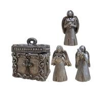 GLEAVI Mini Boîte à Prières avec Trois Figurines D’Anges en Résine et Étain Coffret Spirituel Léger et Ouvrable Rangement Symbolique pour Voyages et Décorations Religieuses