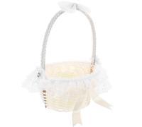 GLEAVI Panier de Demoiselle D'honneur Blanc en Rotin Tressé Dentelle Panier à Main 16x21 Cm pour Fleurs et Fruits Décoration Mariage Léger et Portable Réutilisable