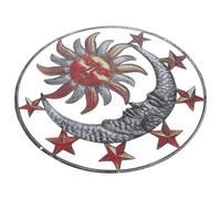 GLEAVI Pendentif Mural Soleil et Lune en Fer Forgé 29x29 Cm, Décoration Murale Extérieure en Métal Artisanal, Ornement Suspendu Résistant pour Jardin, Balcon et Terrasse