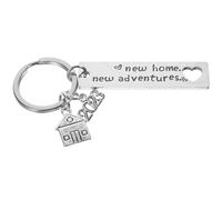 GLEAVI Porte-Clés en Acier Inoxydable 12 X 50 MM « New Home New Adventures » Décoratif Léger et Solide pour Pendaison de Crémaillère et Décoration de Paquet ou Cartable