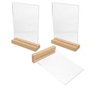 GLEAVI Présentoir de Menu de Table en Acrylique Transparent, Lot de 3 Porte-affiches T en Bois de Hêtre, Format A5 et A6 Vertical, Support de Carte Polyvalent pour Restaurant, Bureau