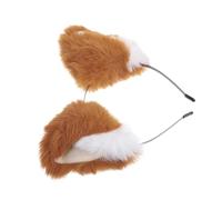 GLEAVI Serrage-Tête Oreilles de Renard en Peluche 3D Doux et Créatif Accessoire de Coiffure Léger Camel et Blanc pour Cosplay Festivals et Fêtes D’Animation