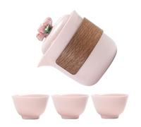GLEAVI Service à thé Gongfu - Service à thé de voyage en céramique chinoise rose avec couvercle floral, petite théière et tasse de voyage, théière asiatique portable pour adultes, bureau,