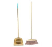 GLEAVI Set de Balayette et Pelle à Poussière en Acier Inoxydable Doré avec Manche Long, Rangement Vertical et Poils Optimaux Cuisine et Porche