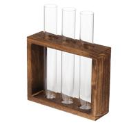 GLEAVI Vase à Essai en Verre Transparent Petit Format Support en Bois, Vase Hydroponie pour Plantation D’intérieur, Récipient Décoratif pour Plantes Aquatiques et Terrarium